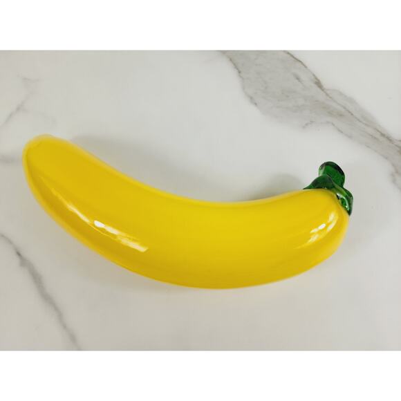 Art Glass Hand Blow Yellow Banana Fruit Vegetable 7 1/2" Home Decor 90s Vintage - Picture 2 of 10
